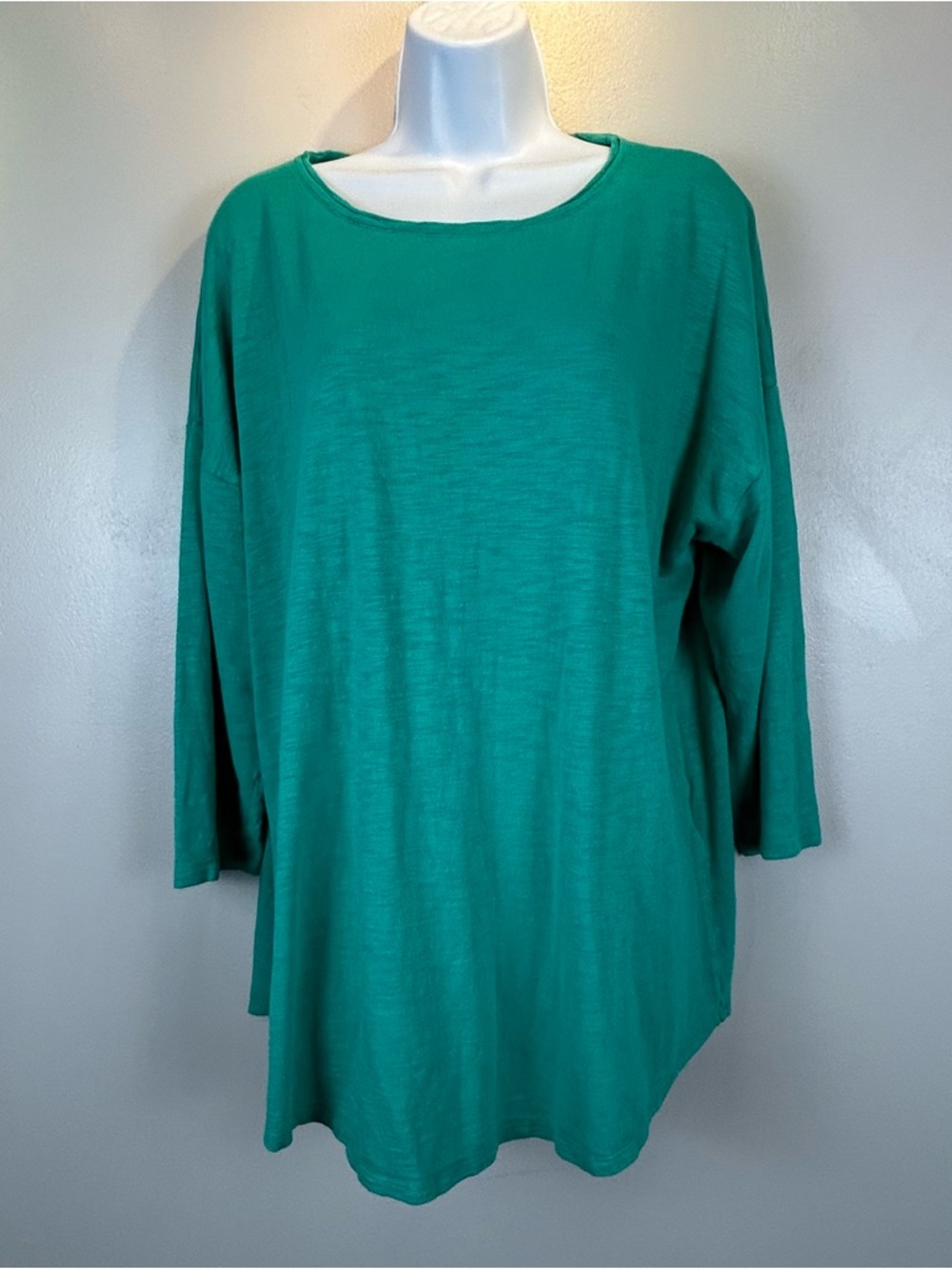 Chico’s Tunic Top Womens 3 US XL Teal Green Cotton Modal 3/4 Sleeves Lagenlook